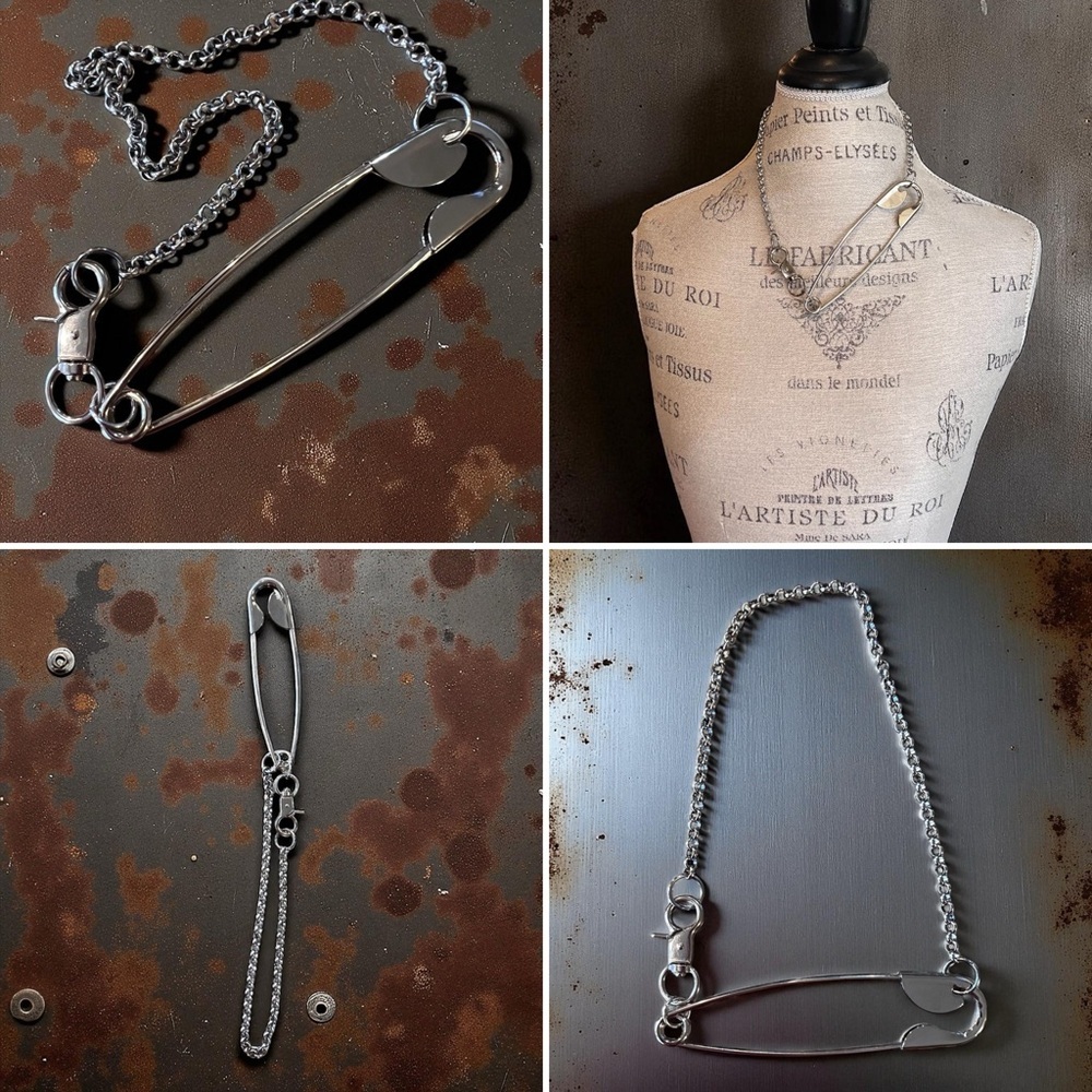Silver toned Stainless Steel Chain with XL Safety Pin Pendant - Picture 16 of 17